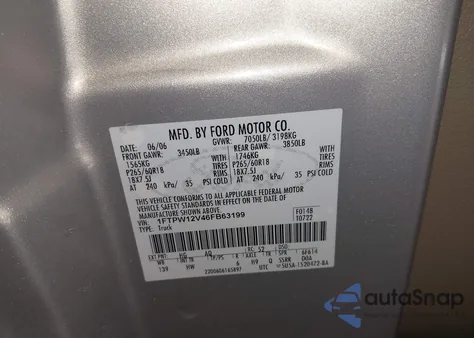 2006 Ford F-150 Lariat/Xlt z USA, uszkodzony, nr VIN 1FTPW12V46FB63199